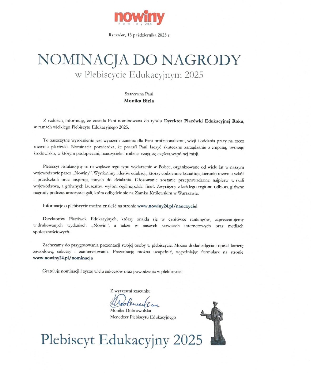 nominacja dyrektor